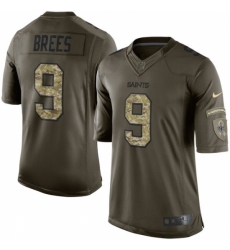 Men's Nike New Orleans Saints #9 Drew Brees Elite Green Salute to Service NFL Jersey