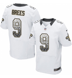 Men's Nike New Orleans Saints #9 Drew Brees Elite White Road Drift Fashion NFL Jersey