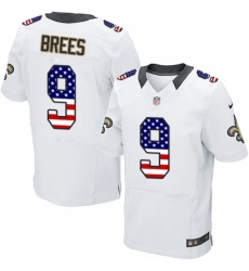 Men's Nike New Orleans Saints #9 Drew Brees Elite White Road USA Flag Fashion NFL Jersey