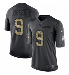 Men's Nike New Orleans Saints #9 Drew Brees Limited Black 2016 Salute to Service NFL Jersey