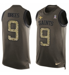 Men's Nike New Orleans Saints #9 Drew Brees Limited Green Salute to Service Tank Top NFL Jersey