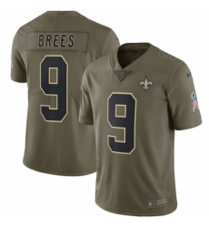 Men's Nike New Orleans Saints #9 Drew Brees Limited Olive 2017 Salute to Service NFL Jersey