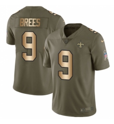 Men's Nike New Orleans Saints #9 Drew Brees Limited Olive/Gold 2017 Salute to Service NFL Jersey