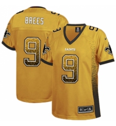 Women's Nike New Orleans Saints #9 Drew Brees Elite Gold Drift Fashion NFL Jersey