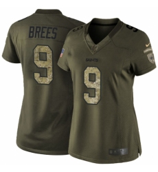 Women's Nike New Orleans Saints #9 Drew Brees Elite Green Salute to Service NFL Jersey