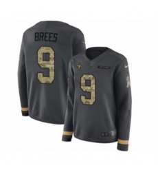 Women's Nike New Orleans Saints #9 Drew Brees Limited Black Salute to Service Therma Long Sleeve NFL Jersey