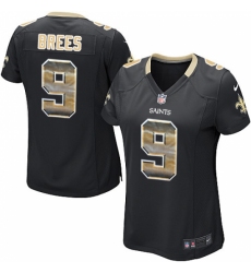 Women's Nike New Orleans Saints #9 Drew Brees Limited Black Strobe NFL Jersey