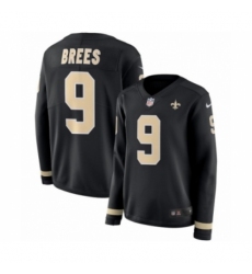 Women's Nike New Orleans Saints #9 Drew Brees Limited Black Therma Long Sleeve NFL Jersey