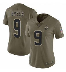 Women's Nike New Orleans Saints #9 Drew Brees Limited Olive 2017 Salute to Service NFL Jersey