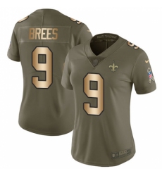 Women's Nike New Orleans Saints #9 Drew Brees Limited Olive/Gold 2017 Salute to Service NFL Jersey