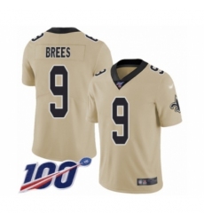 Youth New Orleans Saints #9 Drew Brees Limited Gold Inverted Legend 100th Season Football Jersey