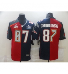 Men's Tampa Bay Buccaneers #87 Rob Gronkowski Blue Red Bowl LV Bowl LIII Limited Split Fashion Football Jersey