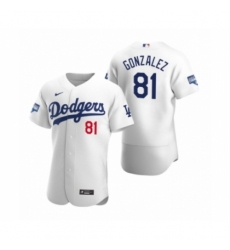 Men's Los Angeles Dodgers #81 Victor Gonzalez White 2020 World Series Champions Authentic Jersey