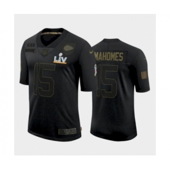 Men's Kansas City Chiefs #15 Patrick Mahomes Black Salute to Service Bowl LV Jersey Men's Kansas City Chiefs #15 Patrick Mahomes Black Salute to Service Bowl LV Jersey