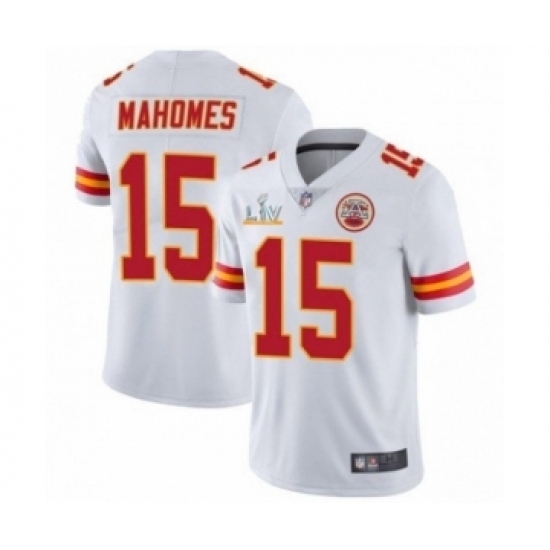 Men's Kansas City Chiefs #15 Patrick Mahomes II White Super Bowl LV Jersey Men's Kansas City Chiefs #15 Patrick Mahomes II White Super Bowl LV Jersey