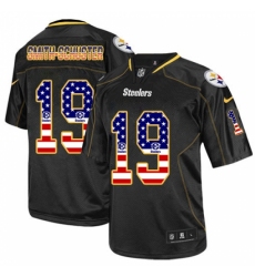 Men's Nike Pittsburgh Steelers #19 JuJu Smith-Schuster Elite Black USA Flag Fashion NFL Jersey