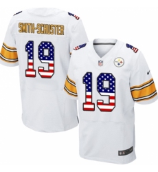 Men's Nike Pittsburgh Steelers #19 JuJu Smith-Schuster Elite White Road USA Flag Fashion NFL Jersey