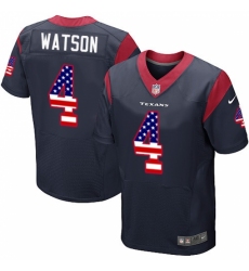 Men's Nike Houston Texans #4 Deshaun Watson Elite Navy Blue Home USA Flag Fashion NFL Jersey