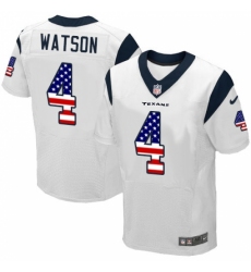 Men's Nike Houston Texans #4 Deshaun Watson Elite White Road USA Flag Fashion NFL Jersey