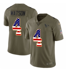 Men's Nike Houston Texans #4 Deshaun Watson Limited Olive/USA Flag 2017 Salute to Service NFL Jersey