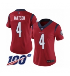 Women's Nike Houston Texans #4 Deshaun Watson Red Alternate Vapor Untouchable Limited Player 100th Season NFL Jersey