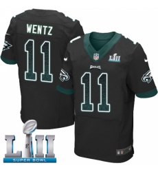 Men's Nike Philadelphia Eagles #11 Carson Wentz Elite Black Alternate Drift Fashion Super Bowl LII NFL Jersey