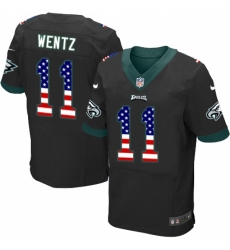 Men's Nike Philadelphia Eagles #11 Carson Wentz Elite Black Alternate USA Flag Fashion NFL Jersey
