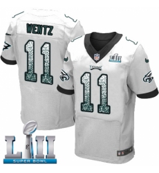 Men's Nike Philadelphia Eagles #11 Carson Wentz Elite White Road Drift Fashion Super Bowl LII NFL Jersey