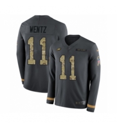 Men's Nike Philadelphia Eagles #11 Carson Wentz Limited Black Salute to Service Therma Long Sleeve NFL Jersey