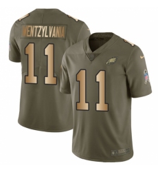 Men's Nike Philadelphia Eagles #11 Carson Wentz Limited Olive/Gold 2017 Salute to Service Wentzylvania NFL Jersey