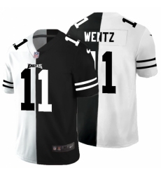 Men's Philadelphia Eagles #11 Carson Wentz Black White Limited Split Fashion Football Jersey