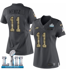 Women's Nike Philadelphia Eagles #11 Carson Wentz Limited Black 2016 Salute to Service Super Bowl LII NFL Jersey