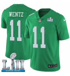 Youth Nike Philadelphia Eagles #11 Carson Wentz Limited Green Rush Vapor Untouchable Super Bowl LII NFL Jersey