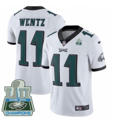 Youth Nike Philadelphia Eagles #11 Carson Wentz White Vapor Untouchable Limited Player Super Bowl LII Champions NFL Jersey