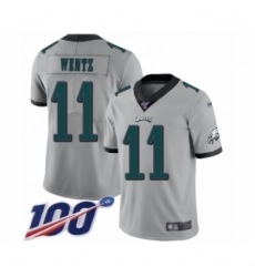 Youth Philadelphia Eagles #11 Carson Wentz Limited Silver Inverted Legend 100th Season Football Jersey