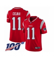 Men's New England Patriots #11 Julian Edelman Limited Red Inverted Legend 100th Season Football Jersey