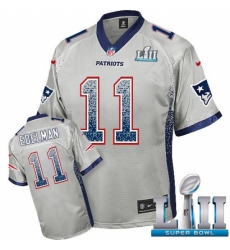 Men's Nike New England Patriots #11 Julian Edelman Elite Grey Drift Fashion Super Bowl LII NFL Jersey