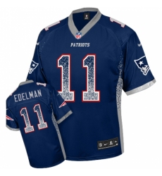 Men's Nike New England Patriots #11 Julian Edelman Elite Navy Blue Drift Fashion NFL Jersey