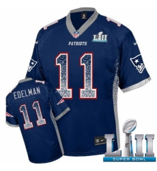 Men's Nike New England Patriots #11 Julian Edelman Elite Navy Blue Drift Fashion Super Bowl LII NFL Jersey