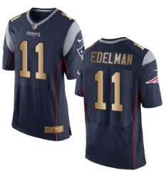 Men's Nike New England Patriots #11 Julian Edelman Elite Navy/Gold Team Color NFL Jersey