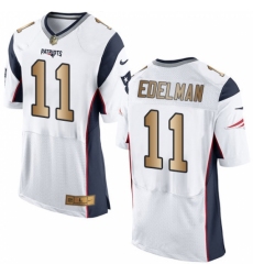 Men's Nike New England Patriots #11 Julian Edelman Elite White/Gold NFL Jersey