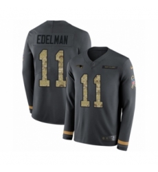 Men's Nike New England Patriots #11 Julian Edelman Limited Black Salute to Service Therma Long Sleeve NFL Jersey