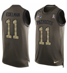 Men's Nike New England Patriots #11 Julian Edelman Limited Green Salute to Service Tank Top NFL Jersey