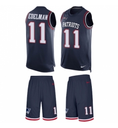 Men's Nike New England Patriots #11 Julian Edelman Limited Navy Blue Tank Top Suit NFL Jersey