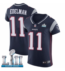 Men's Nike New England Patriots #11 Julian Edelman Navy Blue Team Color Vapor Untouchable Elite Player Super Bowl LII NFL Jersey