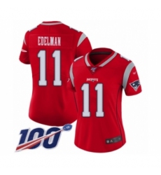 Women's New England Patriots #11 Julian Edelman Limited Red Inverted Legend 100th Season Football Jersey