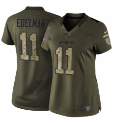 Women's Nike New England Patriots #11 Julian Edelman Elite Green Salute to Service NFL Jersey