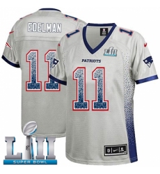 Women's Nike New England Patriots #11 Julian Edelman Elite Grey Drift Fashion Super Bowl LII NFL Jersey