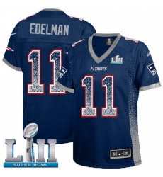Women's Nike New England Patriots #11 Julian Edelman Elite Navy Blue Drift Fashion Super Bowl LII NFL Jersey