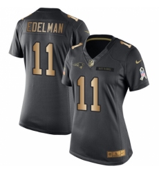 Women's Nike New England Patriots #11 Julian Edelman Limited Black/Gold Salute to Service NFL Jersey